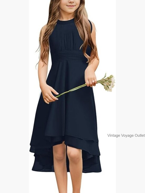 Other - Girls Chiffon A-Line Party Dress Sleeveless Ruffled Asymmetrical Knee-Length